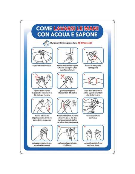 CARTELLO 'COME LAVARSI LE MANI CON ACQUA E SAPONE' - Senza Marca | Utensili Store