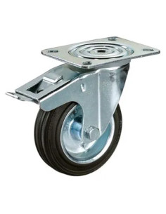 RUOTA GOMMA C/PIASTRA GIREVOLE E FRENO - CEBORA