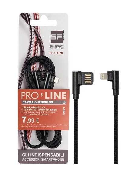 CAVO SMARTPHONE USB-LIGHTNING 90° 1MT NERO PROLINE - SF-SOLUTIONS | Utensili Store