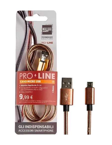 CAVO SMARTPHONE MICRO USB 1MT METALLICO GOLD PROLINE - SF-SOLUTIONS | Utensili Store
