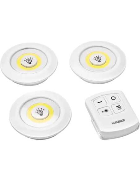 LAMPADA PER ARMADI SET 3 LUCI CON TELECOMANDO A BATTERIA MAURER - MAURER | Utensili Store
