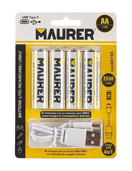 BATTERIE MAURER RICARICABILI USB STILO - MAURER | Utensili Store