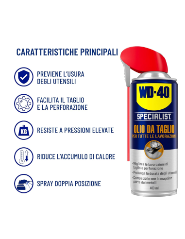 Olio da Taglio - Spray Doppia Posizione - Per lame, trapani, rubinetti - 400ml - WD-40 Specialist | Utensili Store