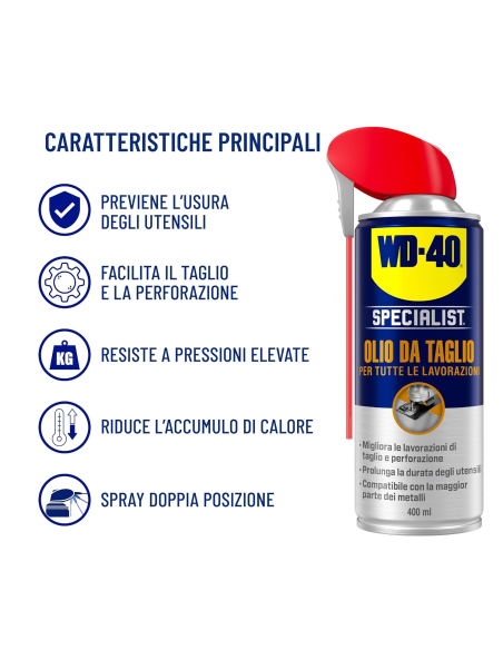 Olio da Taglio - Spray Doppia Posizione - Per lame, trapani, rubinetti - 400ml - WD-40 Specialist | Utensili Store