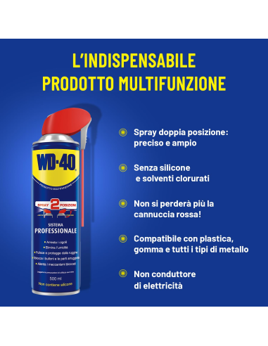 LUBRIFICANTE MULTIFUNZIONE SPRAY SISTEMA PROFESSIONALE 500ml. - WD-40 | Utensili Store