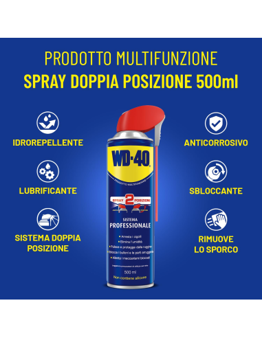 Prodotto Multifunzione - Lubrificante Spray Doppia Posizione - Senza silicone - 6x500ml - WD-40 | Utensili Store