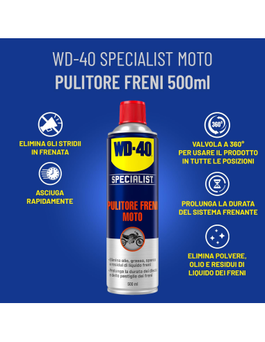 Pulitore Freni Moto - Asciuga rapidamente, senza residui - Spray con valvola a 360° 500ml - WD-40 Specialist | Utensili Store