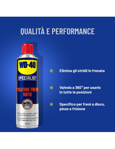 Pulitore Freni Moto - Asciuga rapidamente, senza residui - Spray con valvola a 360° 500ml - WD-40 Specialist | Utensili Store