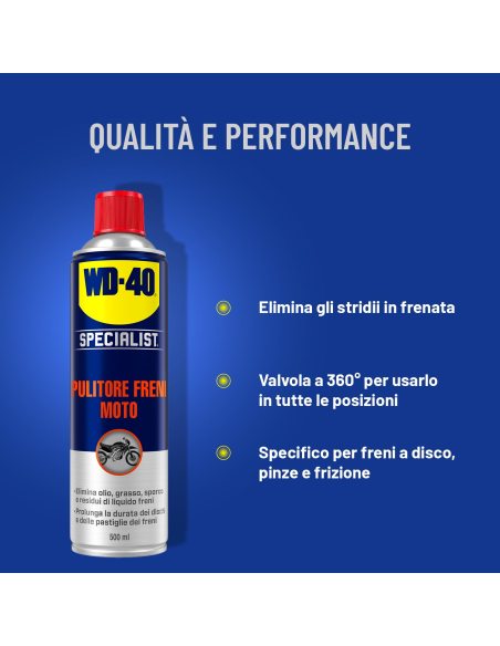 Pulitore Freni Moto - Asciuga rapidamente, senza residui - Spray con valvola a 360° 500ml - WD-40 Specialist | Utensili Store