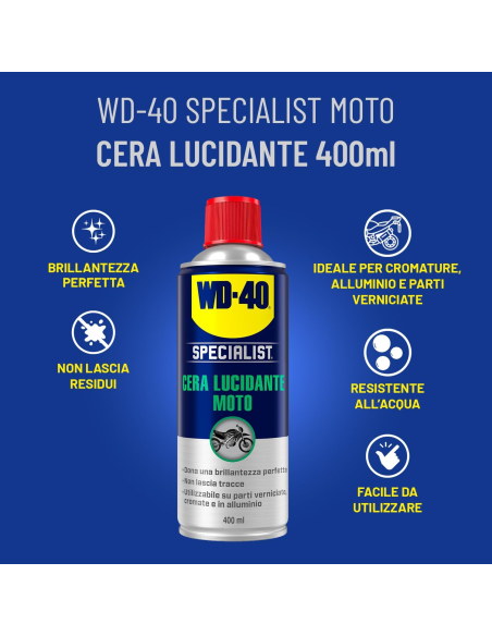 Cera Lucidante Moto - Estrema Brillantezza - Con cera - Non lascia residui - Spray 400ml - WD-40 Specialist | Utensili Store