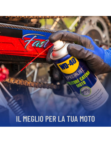 Pulitore Catena Moto - Per catene, forcelloni e trasmissioni - Compatibile con O, X e Z ring - Spray 400ml - WD-40 Specialist | Utensili Store