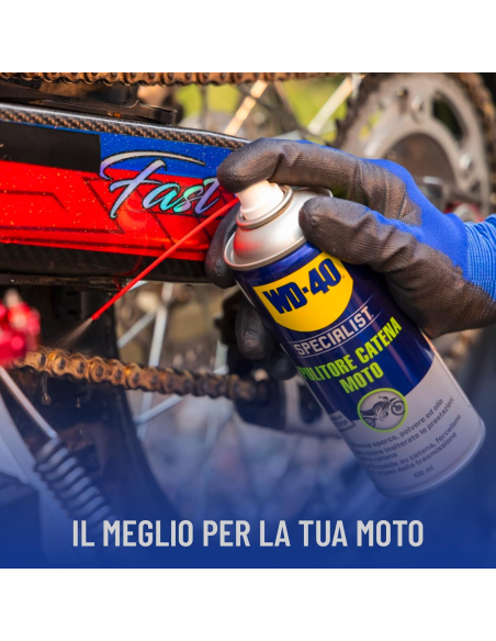 Pulitore Catena Moto - Per catene, forcelloni e trasmissioni - Compatibile con O, X e Z ring - Spray 400ml - WD-40 Specialist | Utensili Store