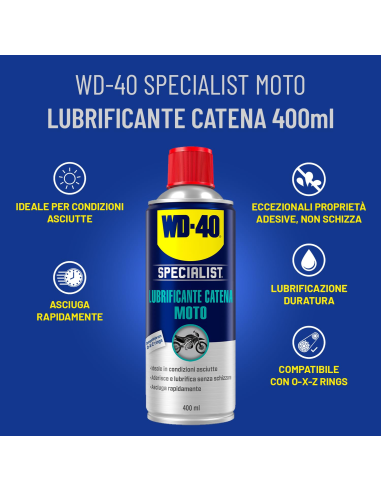 Lubrificante Catena Moto - Per Condizioni Asciutte - Compatibile con O, X e Z ring - Spray 400ml - WD-40 Specialist | Utensili Store
