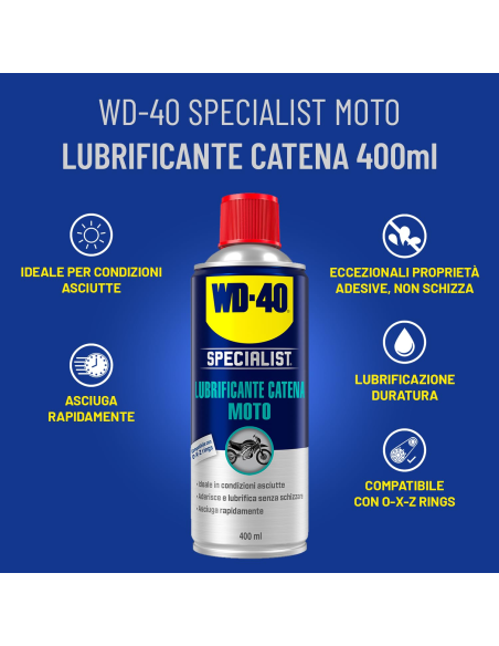Lubrificante Catena Moto - Per Condizioni Asciutte - Compatibile con O, X e Z ring - Spray 400ml - WD-40 Specialist | Utensili Store