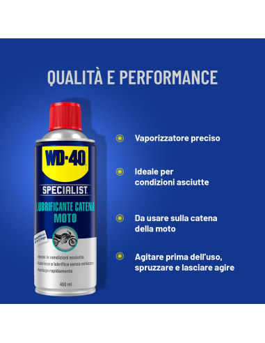 Lubrificante Catena Moto - Per Condizioni Asciutte - Compatibile con O, X e Z ring - Spray 400ml - WD-40 Specialist | Utensili Store