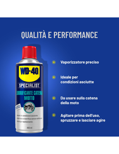 Lubrificante Catena Moto - Per Condizioni Asciutte - Compatibile con O, X e Z ring - Spray 400ml - WD-40 Specialist | Utensili Store