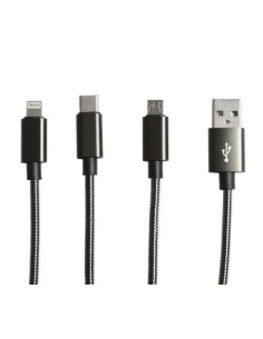 SF-SOLUTIONS CAVO SMARTPHONE 3IN1 DIRETTO FILO METALLICO 1M NERO PROLINE