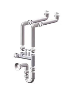 GENERICA Sifone PP Salvaspazio 2 Vasche + 2 Attacchi