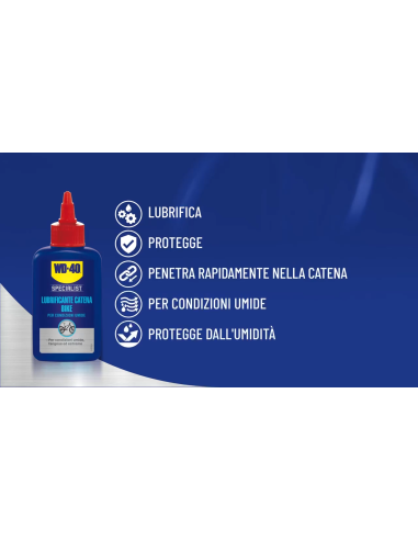 Lubrificante Catena Bike - Per Condizioni Umide - Lunga durata - Sistema contagocce - 100ml - WD-40 Specialist | Utensili Store