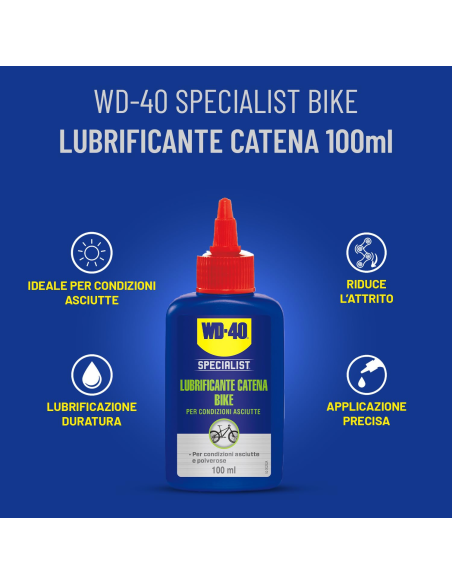 Lubrificante Catena Bike - Per Condizioni Asciutte - Sistema contagocce - 100ml - WD-40 Specialist | Utensili Store