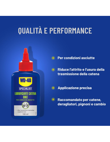 Lubrificante Catena Bike - Per Condizioni Asciutte - Sistema contagocce - 100ml - WD-40 Specialist | Utensili Store