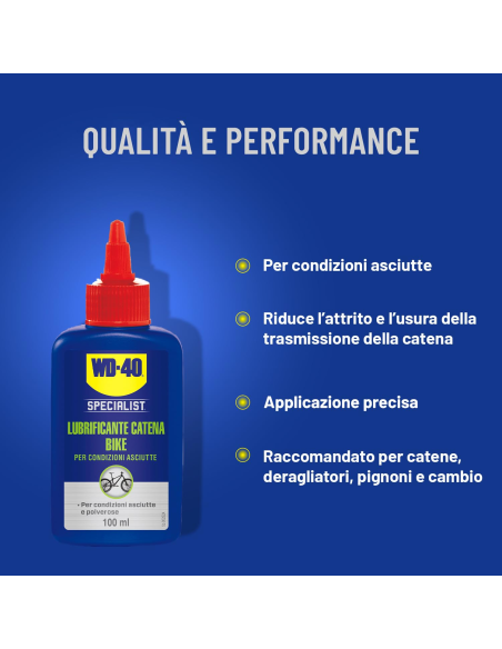 Lubrificante Catena Bike - Per Condizioni Asciutte - Sistema contagocce - 100ml - WD-40 Specialist | Utensili Store