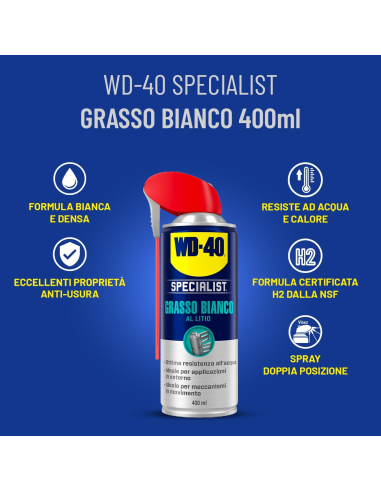 Grasso Bianco al Litio - Lubrificante a lunga durata - NSF H2-400ml - WD-40 Specialist | Utensili Store