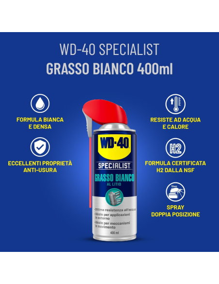 Grasso Bianco al Litio - Lubrificante a lunga durata - NSF H2-400ml - WD-40 Specialist | Utensili Store