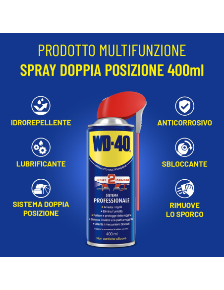 Prodotto Multifunzione - Lubrificante Spray Doppia Posizione - Senza silicone - 6x400ml - WD-40 | Utensili Store