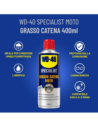 Grasso Catena Moto - Per Condizioni Umide - Compatible con O, X, Z Rings - Spray 400ml - WD-40 Specialist | Utensili Store