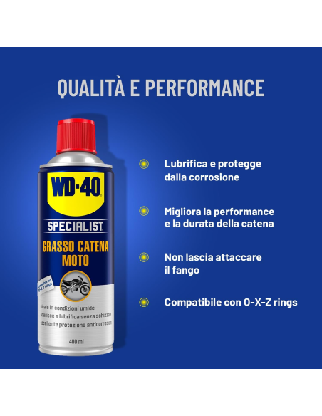 Grasso Catena Moto - Per Condizioni Umide - Compatible con O, X, Z Rings - Spray 400ml - WD-40 Specialist | Utensili Store