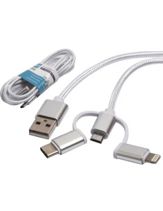 CAVO SMARTPHONE 3IN1 COTONE ALLUMINIO 2M 2A BIANCO BASIC - SF-SOLUTIONS