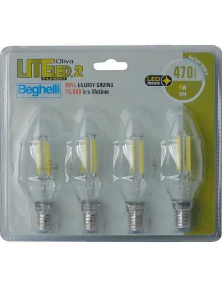LAMPADA LED FILAMENTO OLIVA E14 - BEGHELLI | Utensili Store