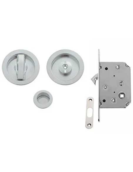 SERRATURA PORTA SCORREVOLE KIT TONDO CROMO SATINATO - VI.TEL. | Utensili Store