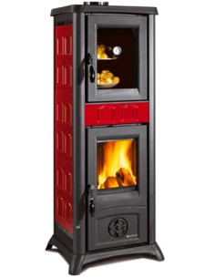 STUFA A LEGNA CON FORNO GEMMA BORDEAUX - Nordica