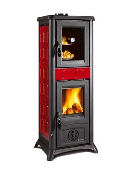 STUFA A LEGNA CON FORNO GEMMA BORDEAUX - Nordica | Utensili Store