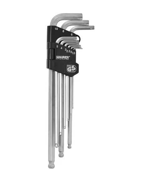 CHIAVI ESAGON. S2 PIEG. LUNGHE IN SERIE MAURER 9PZ T.SFERA - MAURER-PLUS | Utensili Store