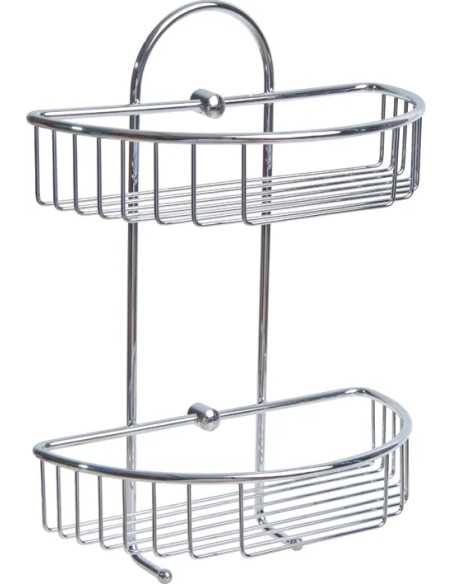 PORTAOGGETTI BAGNO DOPPIO C/APPENDINO INOX CROMATO - MAURER | Utensili Store