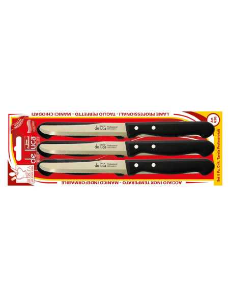 COLTELLO DA TAVOLA SEGHETTATO lama - manico nero - DE LUCA | Utensili Store