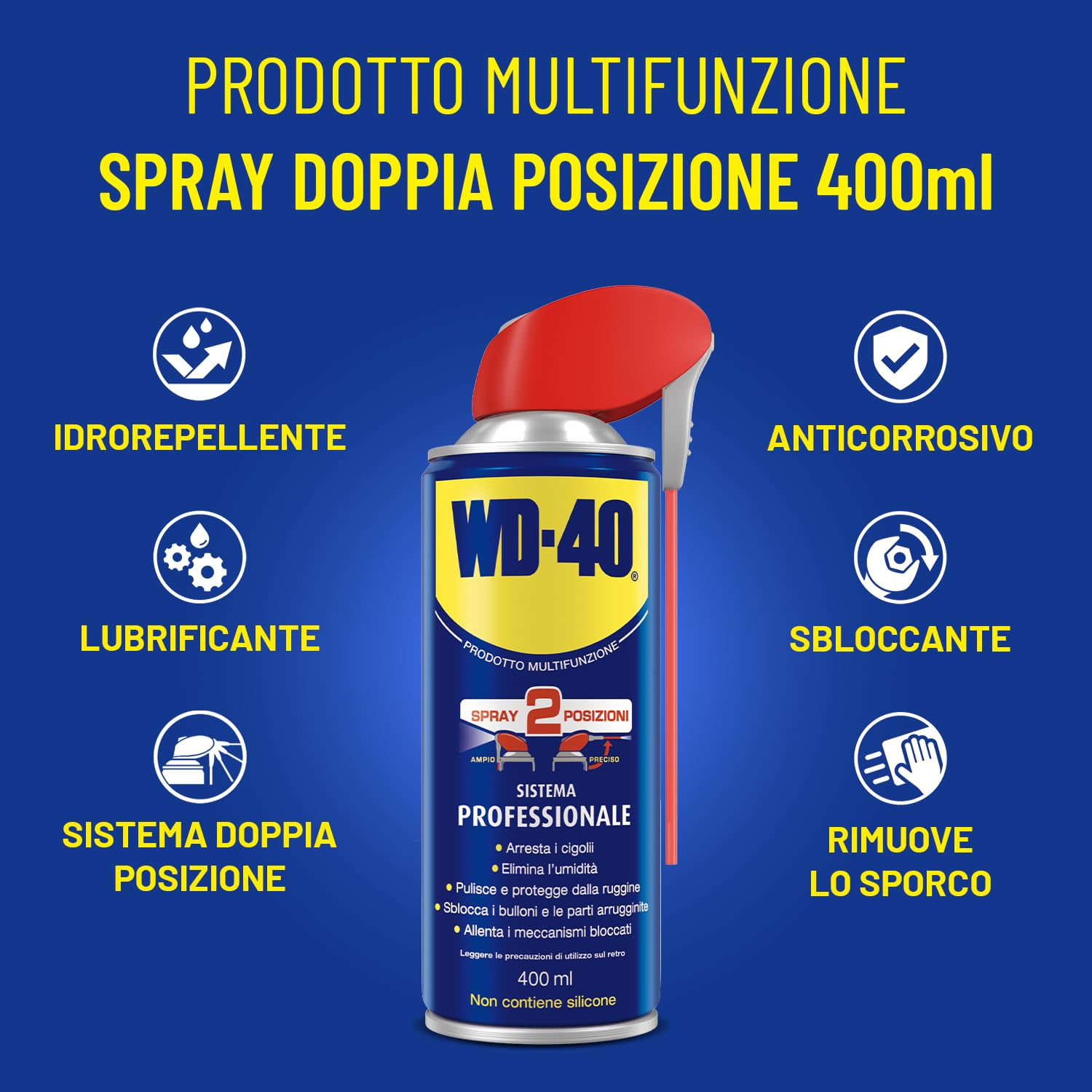 Prodotto Multifunzione - Lubrificante Spray Doppia Posizione - Senza silicone - 6x400ml - WD-40 - Dettaglio 2