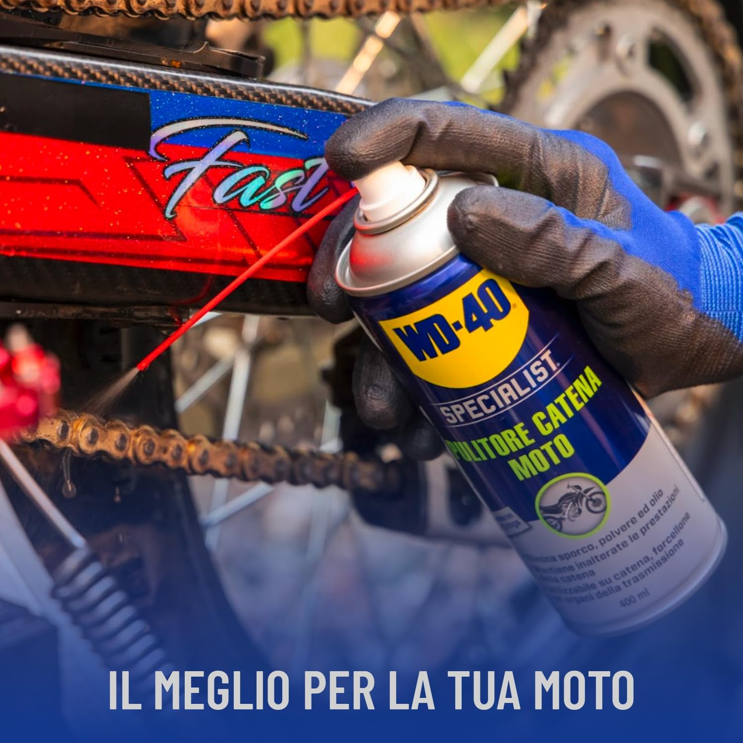 Pulitore Catena Moto - Per catene, forcelloni e trasmissioni - Compatibile con O, X e Z ring - Spray 400ml - WD-40 Specialist - Dettaglio 4